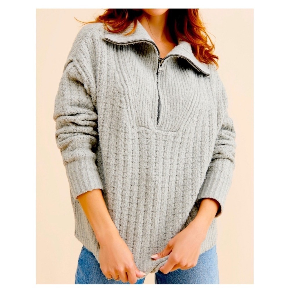 Free People Colorado 1/2 Zip Pullover Sweater Women's S‎ Gray Cozy